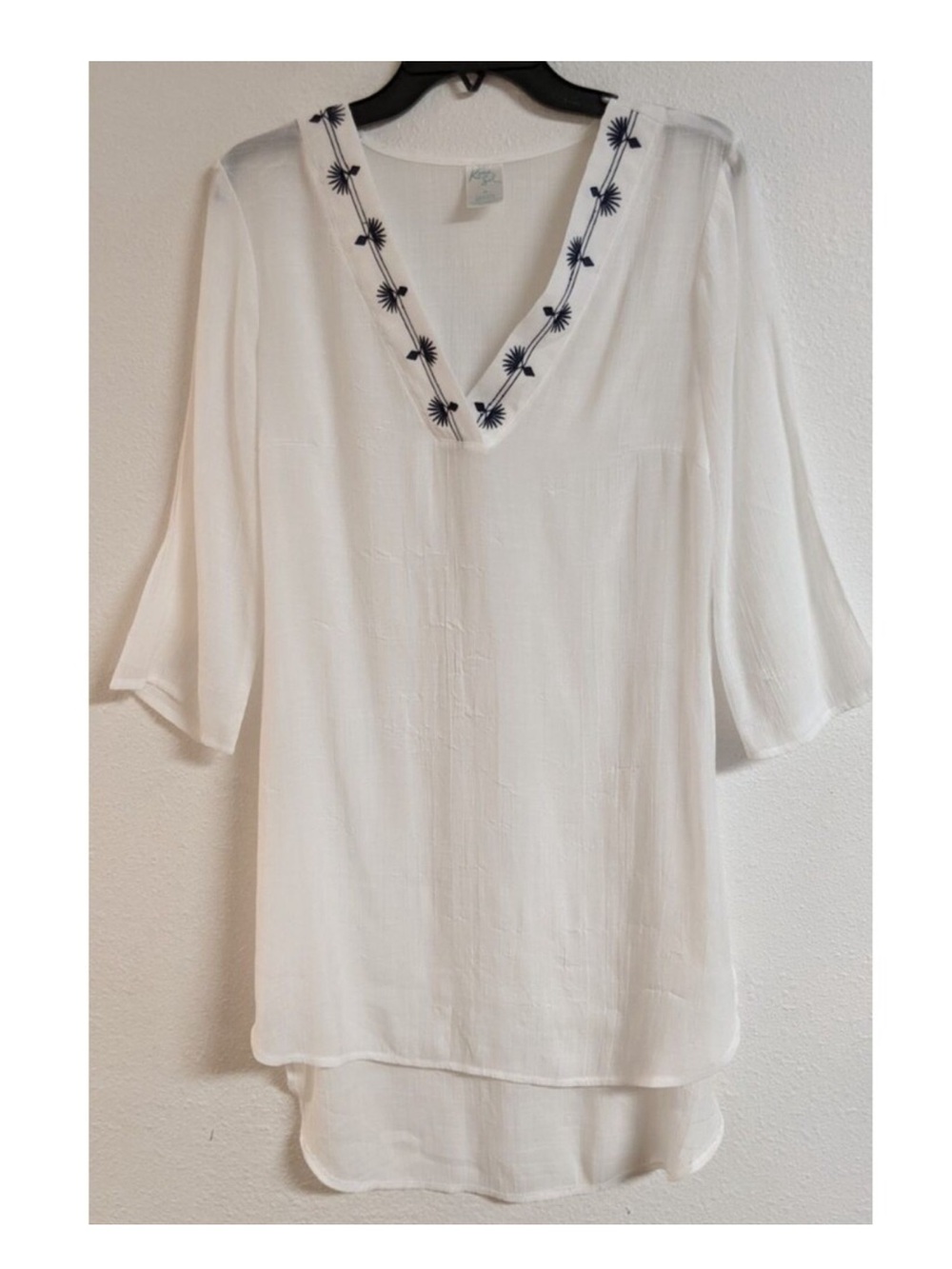 Kona Sol White V-Neck Embroidered Cover Up Tunic